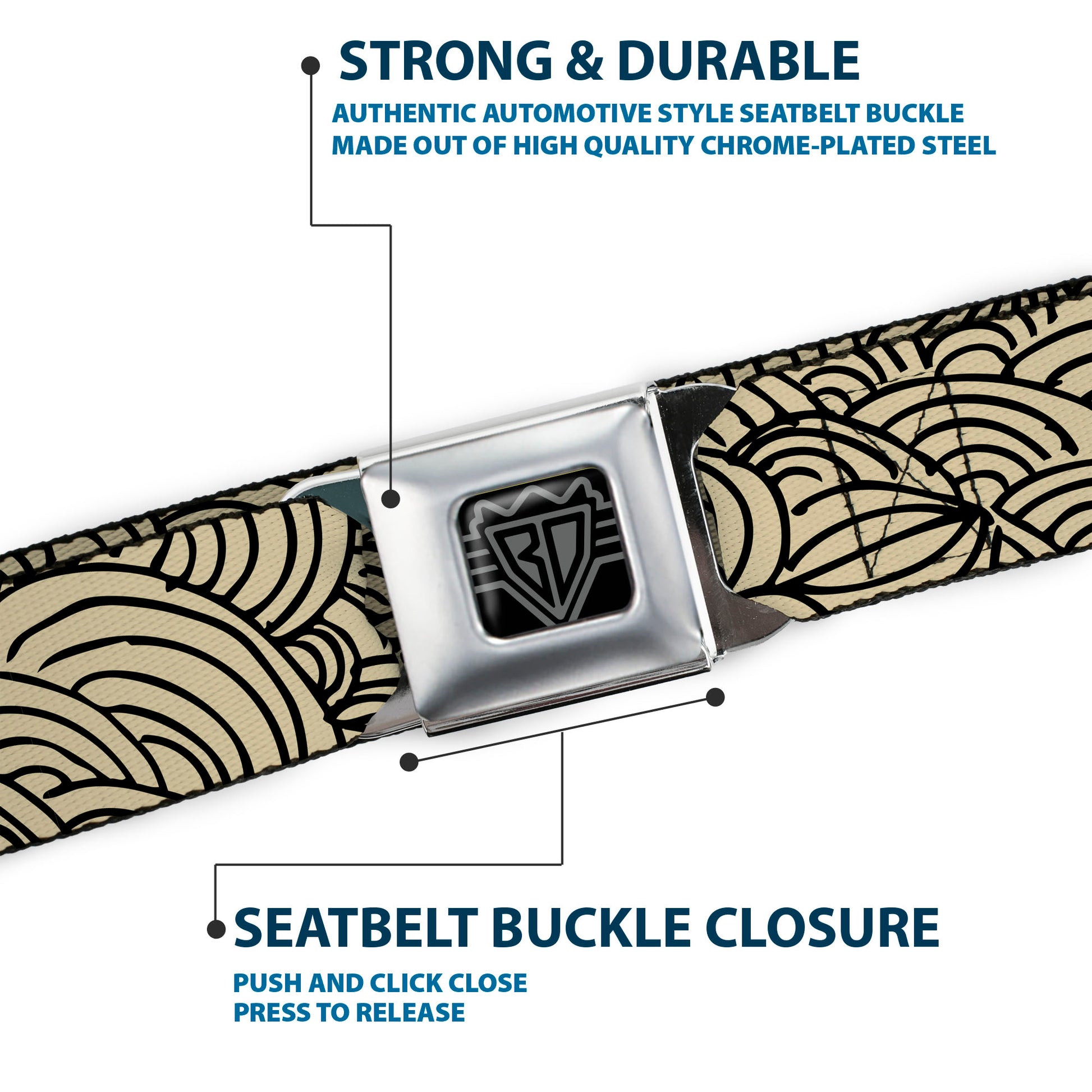 BD Wings Logo CLOSE-UP Full Color Black Silver Seatbelt Belt - Doodle1 Cream/Black Webbing Seatbelt Belts Buckle-Down