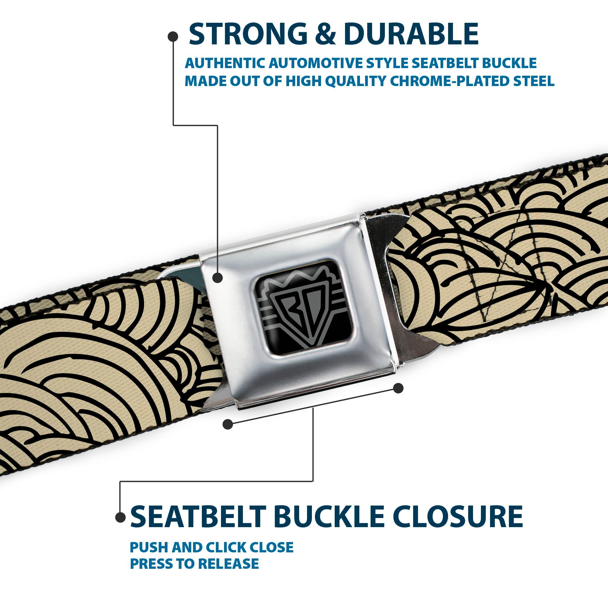 BD Wings Logo CLOSE-UP Full Color Black Silver Seatbelt Belt - Doodle1 Cream/Black Webbing Seatbelt Belts Buckle-Down
