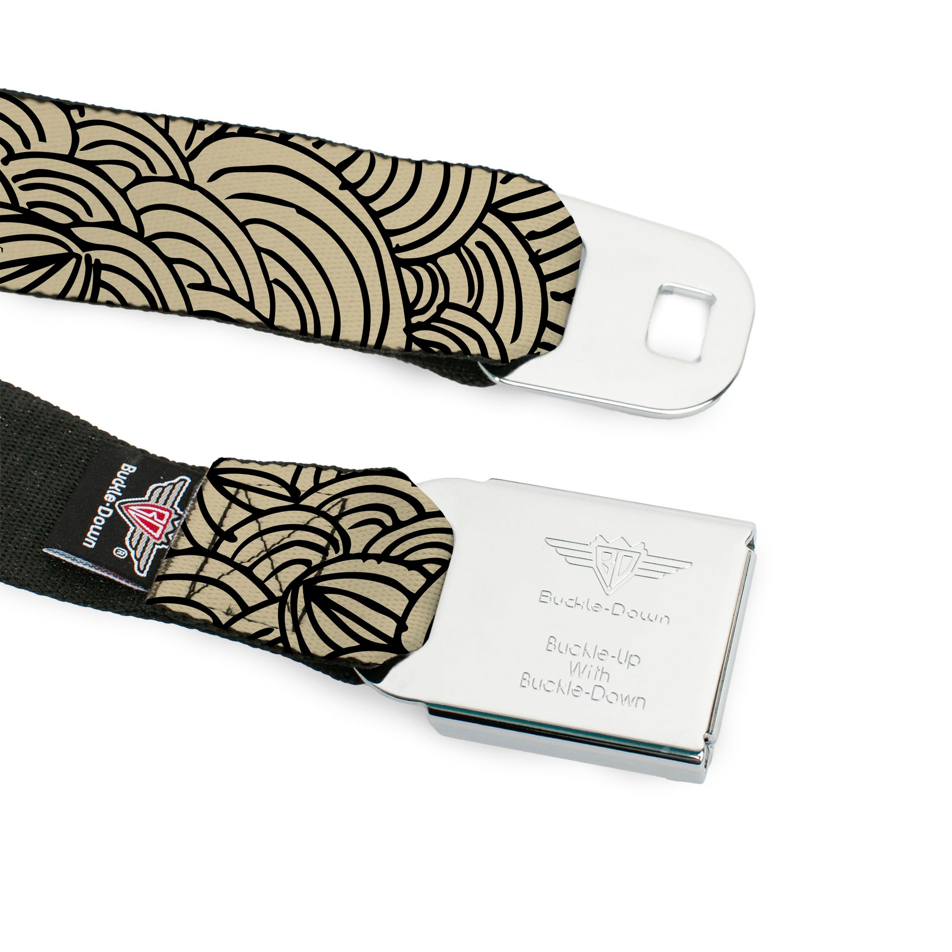 BD Wings Logo CLOSE-UP Full Color Black Silver Seatbelt Belt - Doodle1 Cream/Black Webbing Seatbelt Belts Buckle-Down