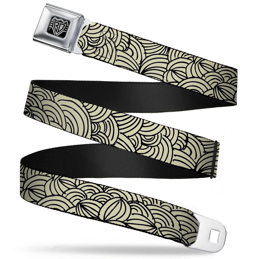 BD Wings Logo CLOSE-UP Full Color Black Silver Seatbelt Belt - Doodle1 Cream/Black Webbing Seatbelt Belts Buckle-Down