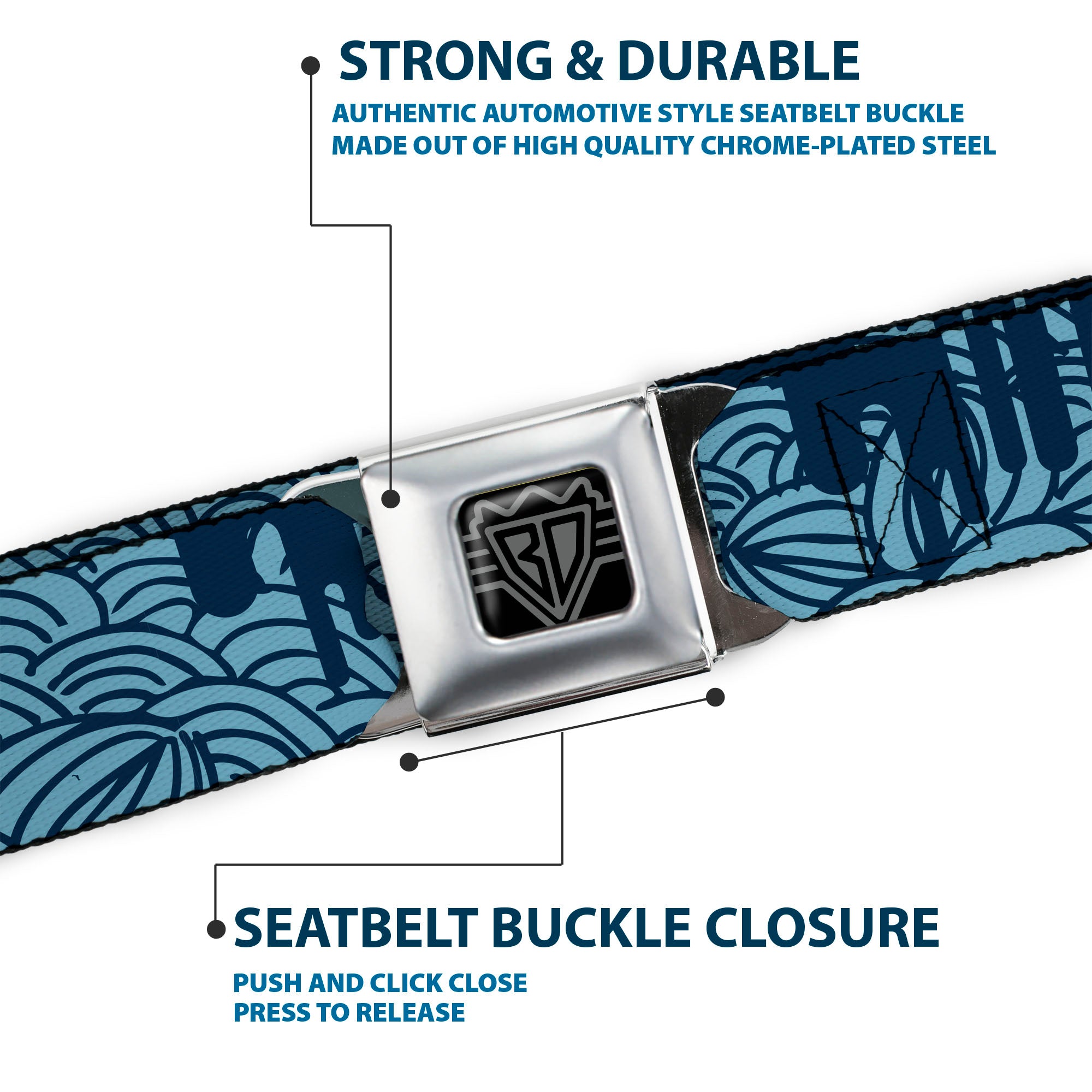 BD Wings Logo CLOSE-UP Full Color Black Silver Seatbelt Belt - Doodle1/Paint Drips Blues Webbing Seatbelt Belts Buckle-Down