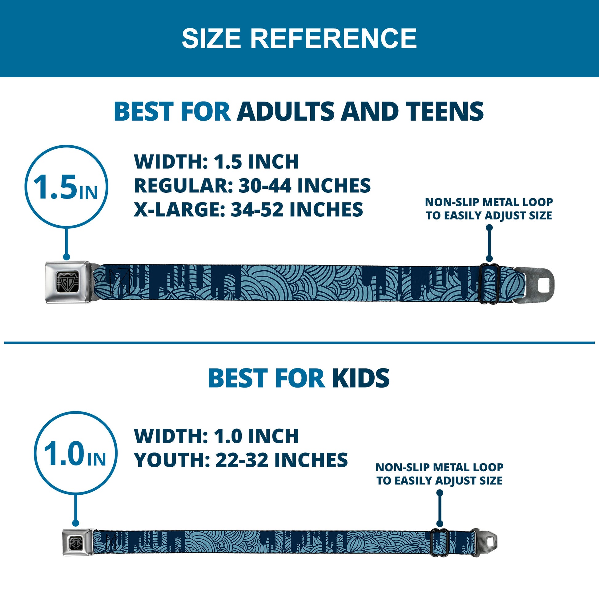 BD Wings Logo CLOSE-UP Full Color Black Silver Seatbelt Belt - Doodle1/Paint Drips Blues Webbing Seatbelt Belts Buckle-Down