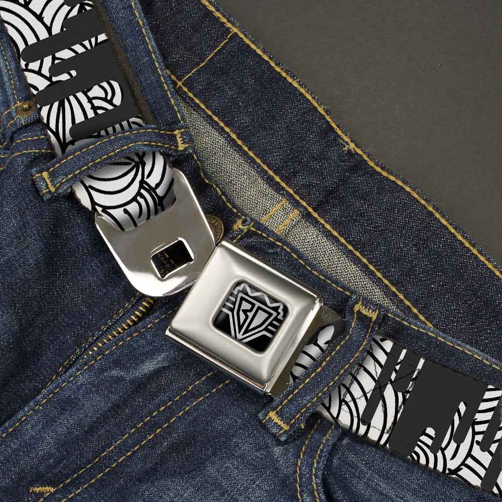 BD Wings Logo CLOSE-UP Full Color Black Silver Seatbelt Belt - Doodle1/Paint Drips White/Black Webbing Seatbelt Belts Buckle-Down