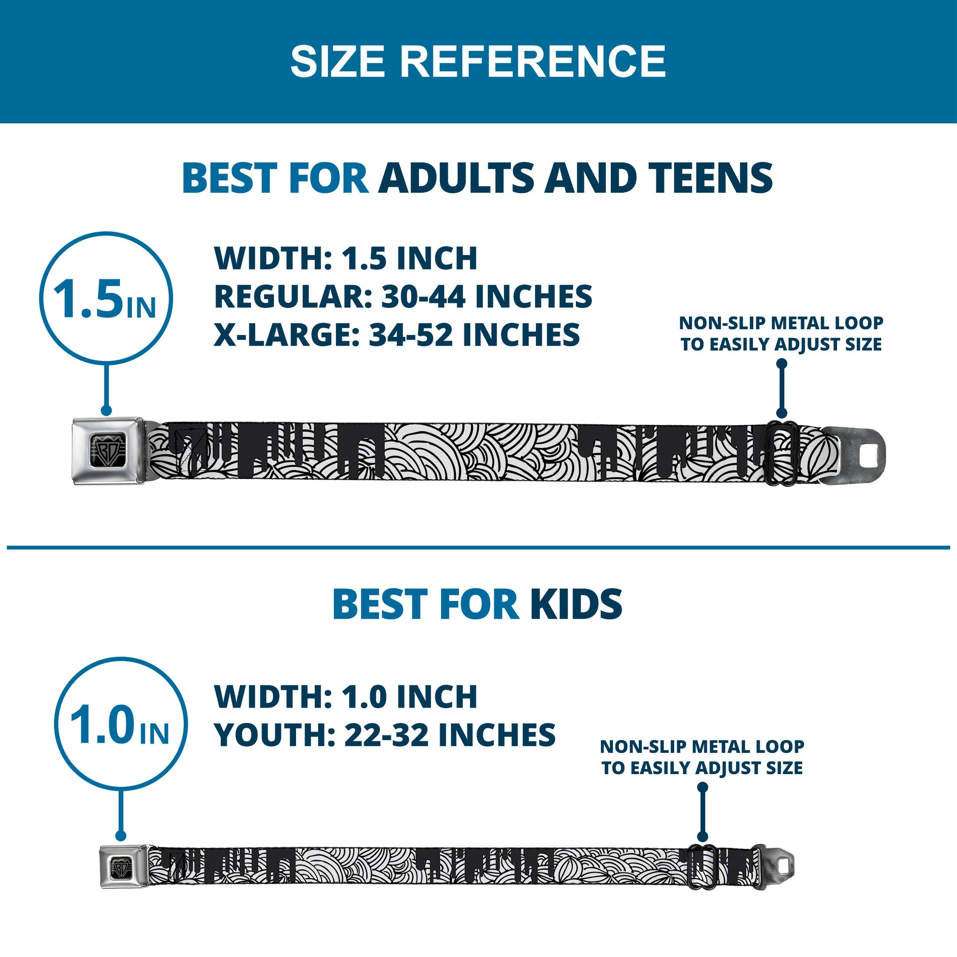 BD Wings Logo CLOSE-UP Full Color Black Silver Seatbelt Belt - Doodle1/Paint Drips White/Black Webbing Seatbelt Belts Buckle-Down