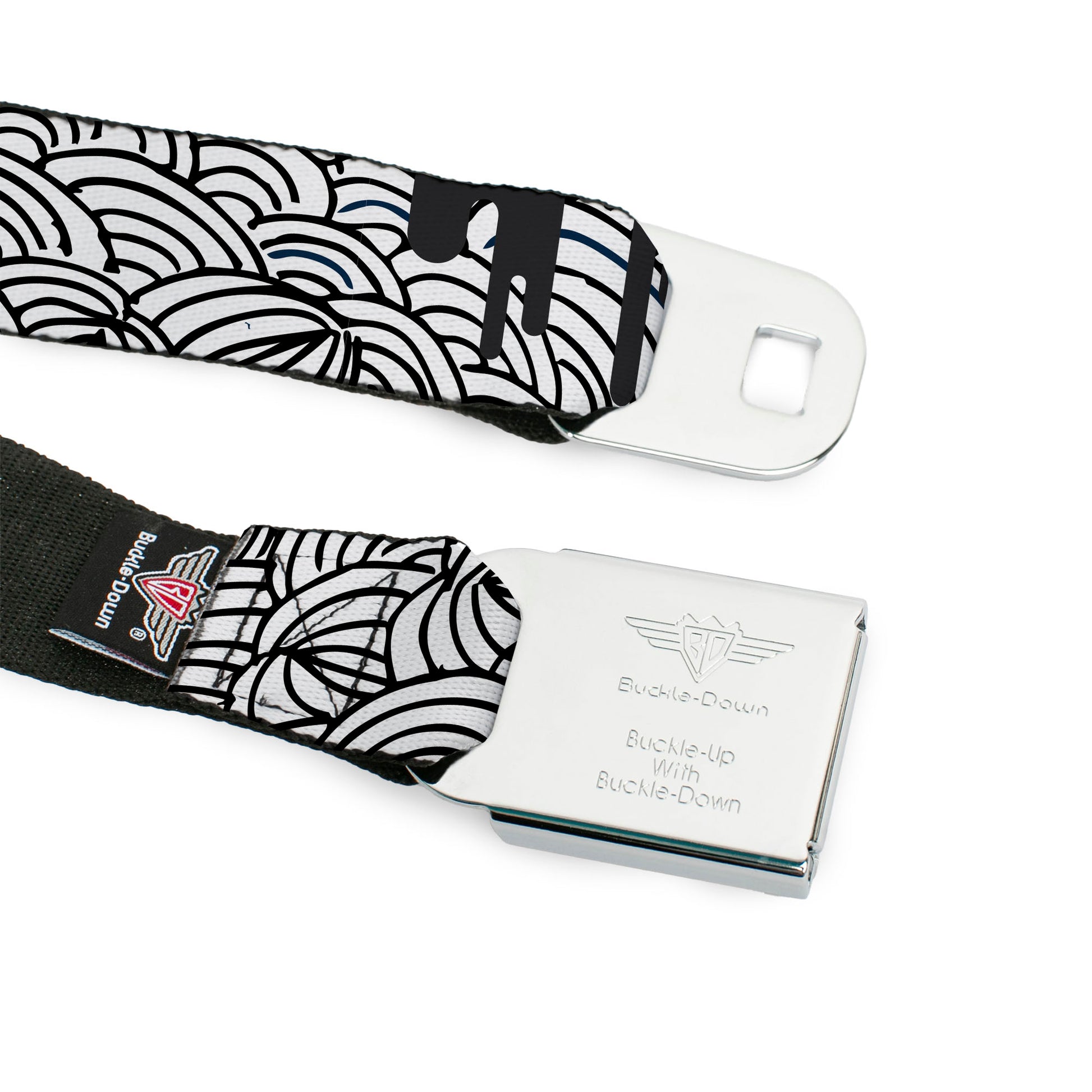 BD Wings Logo CLOSE-UP Full Color Black Silver Seatbelt Belt - Doodle1/Paint Drips White/Black Webbing Seatbelt Belts Buckle-Down
