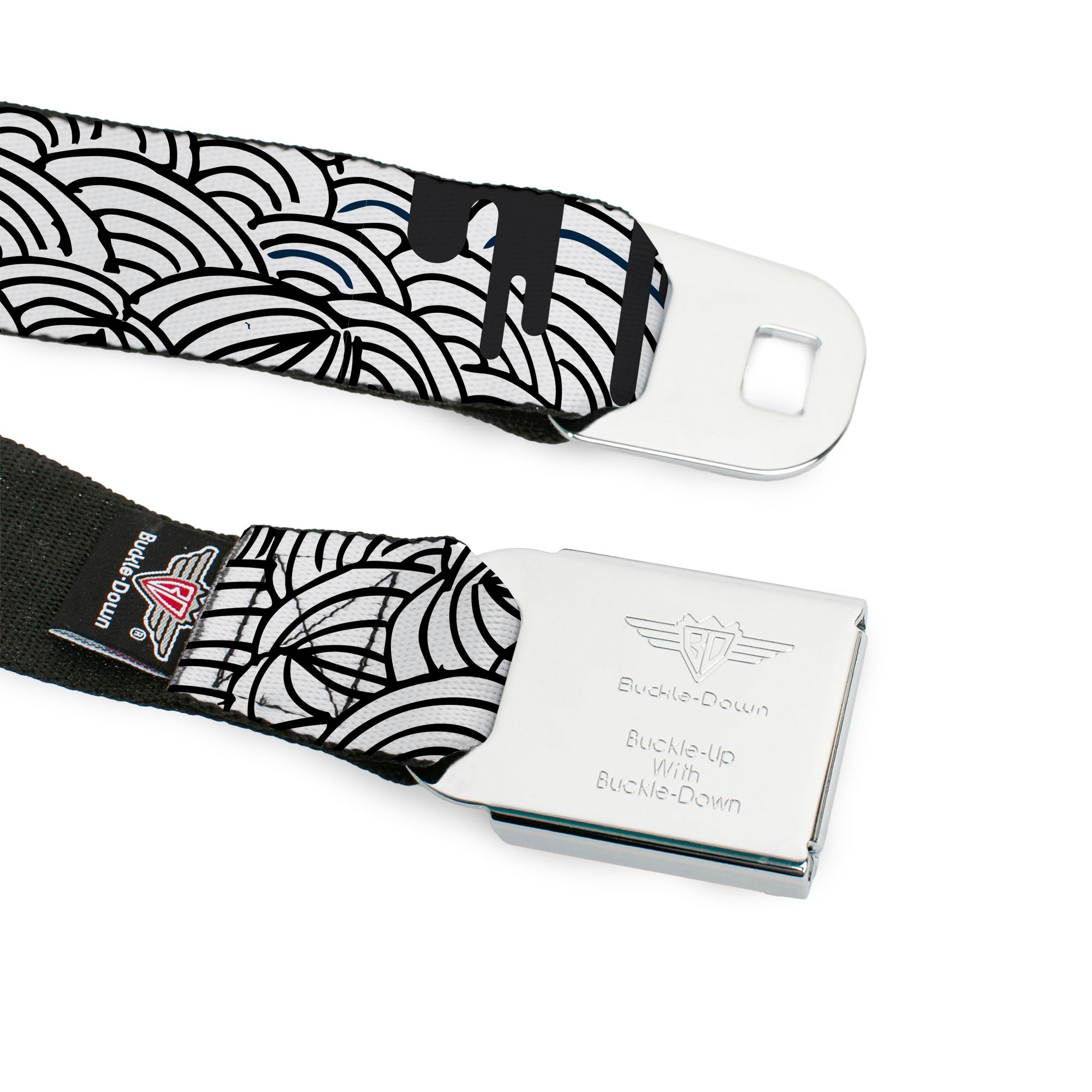 BD Wings Logo CLOSE-UP Full Color Black Silver Seatbelt Belt - Doodle1/Paint Drips White/Black Webbing Seatbelt Belts Buckle-Down