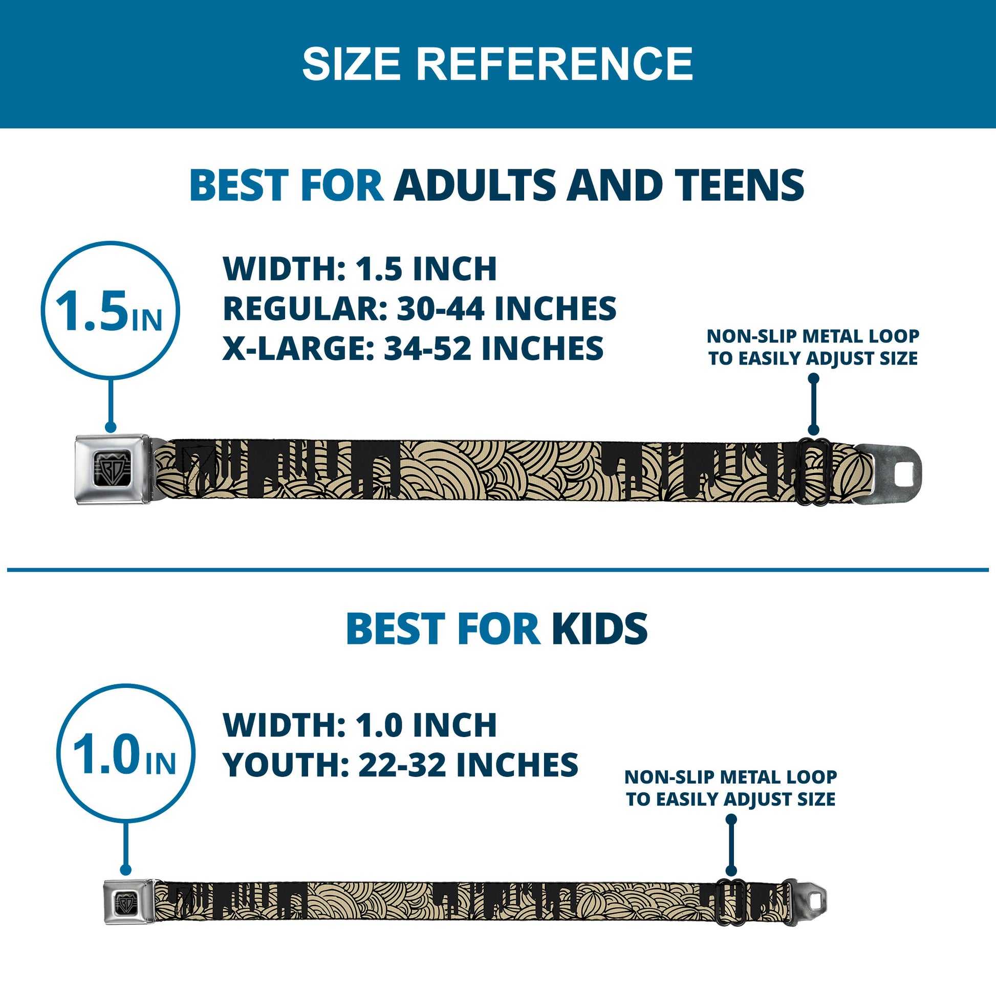 BD Wings Logo CLOSE-UP Full Color Black Silver Seatbelt Belt - Doodle1/Paint Drips Cream/Black Webbing Seatbelt Belts Buckle-Down