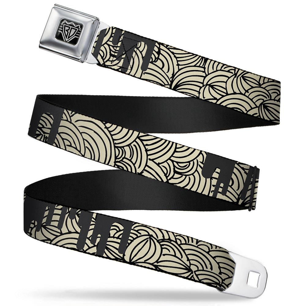 BD Wings Logo CLOSE-UP Full Color Black Silver Seatbelt Belt - Doodle1/Paint Drips Cream/Black Webbing Seatbelt Belts Buckle-Down