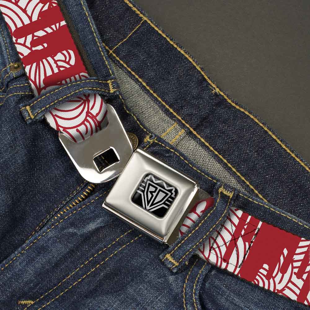 BD Wings Logo CLOSE-UP Full Color Black Silver Seatbelt Belt - Doodle1/Paint Drips White/Red Webbing Seatbelt Belts Buckle-Down