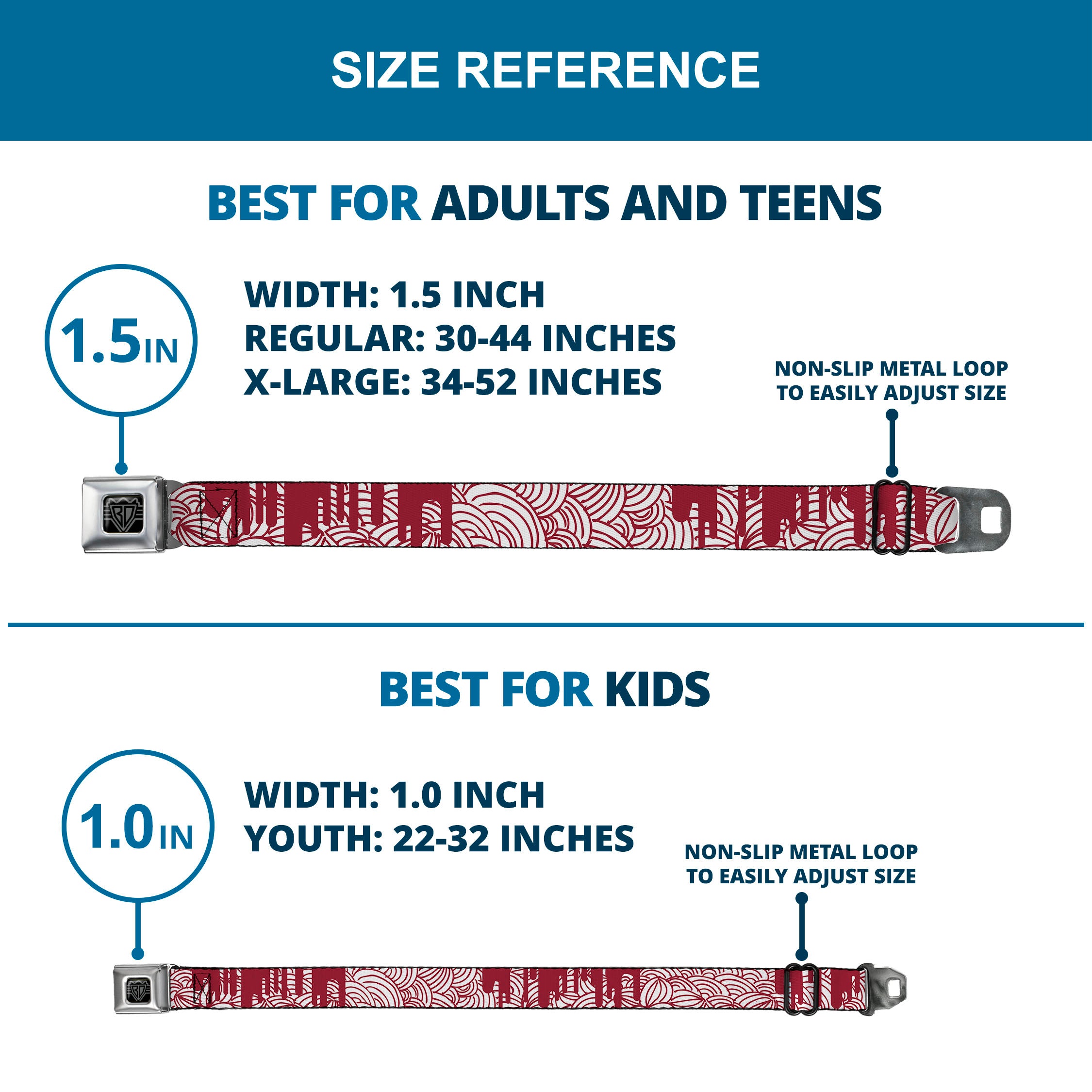 BD Wings Logo CLOSE-UP Full Color Black Silver Seatbelt Belt - Doodle1/Paint Drips White/Red Webbing Seatbelt Belts Buckle-Down