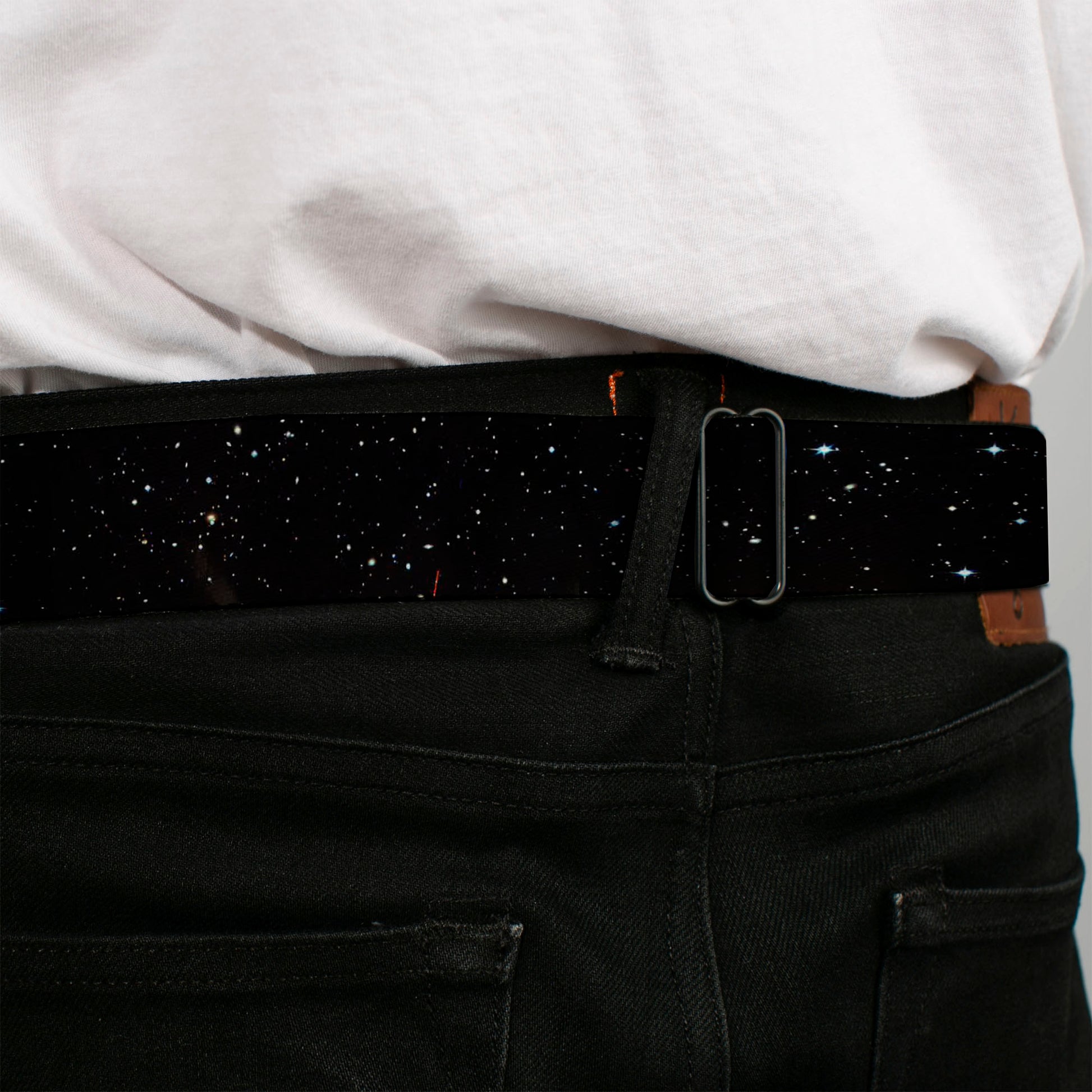 BD Wings Logo CLOSE-UP Full Color Black Silver Seatbelt Belt - Deep Space2 Black/White Webbing Seatbelt Belts Buckle-Down