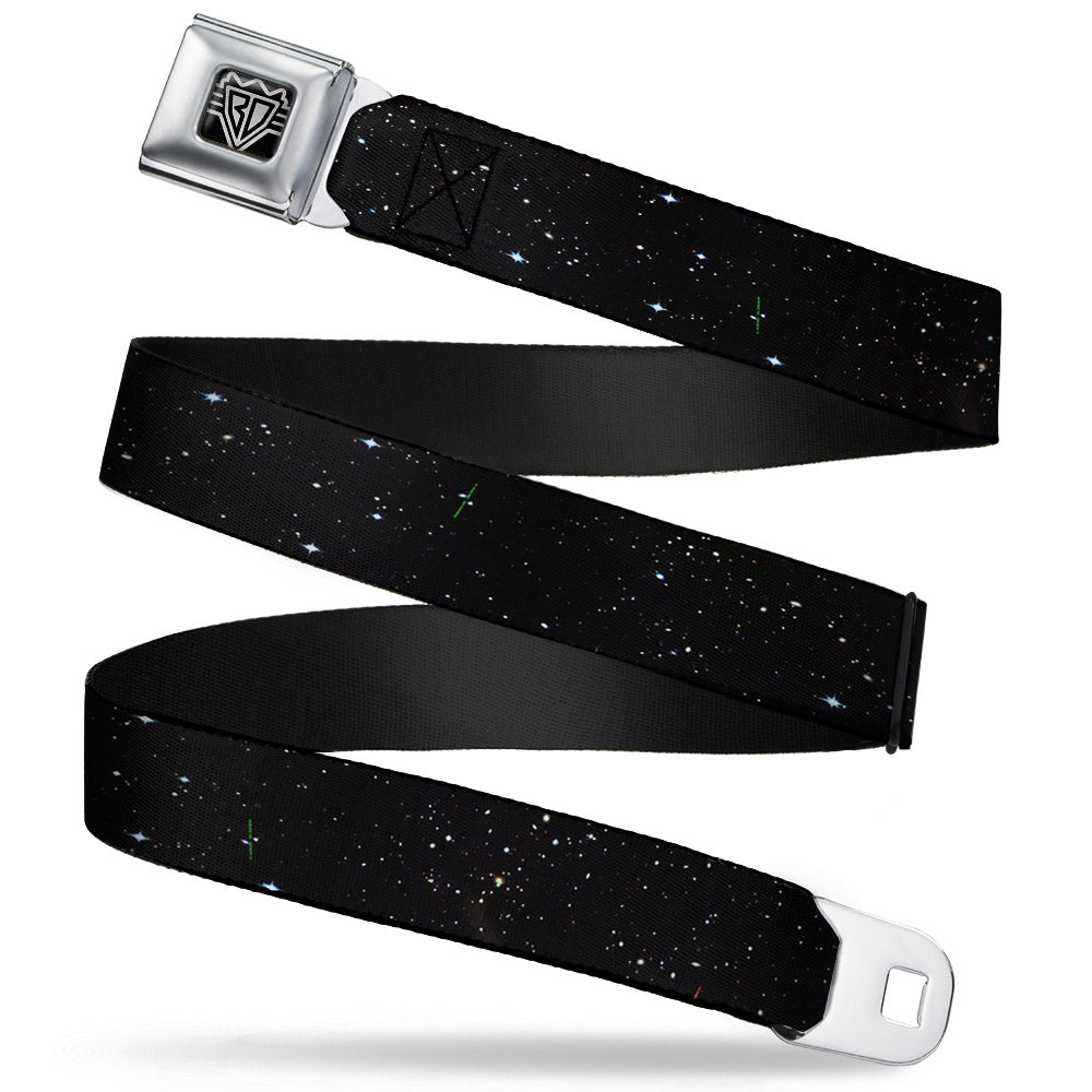 BD Wings Logo CLOSE-UP Full Color Black Silver Seatbelt Belt - Deep Space2 Black/White Webbing Seatbelt Belts Buckle-Down