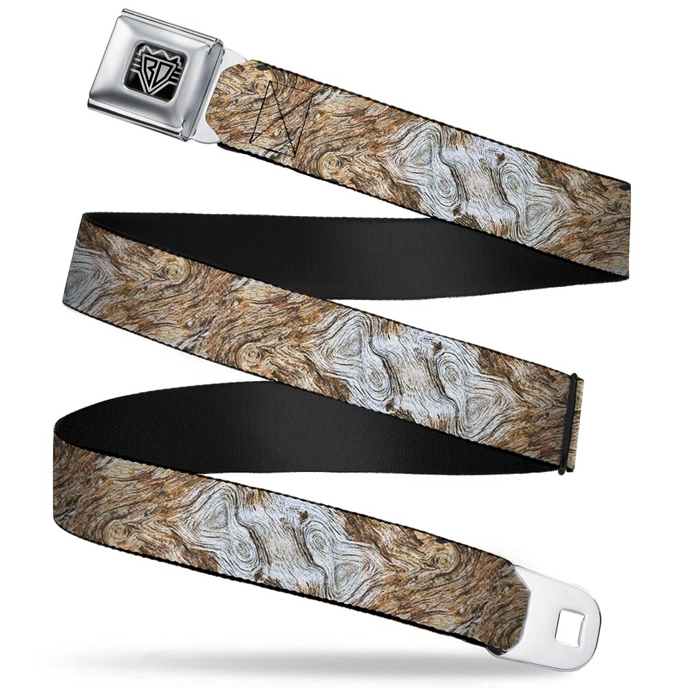 BD Wings Logo CLOSE-UP Full Color Black Silver Seatbelt Belt - Driftwood Grain Webbing Seatbelt Belts Buckle-Down