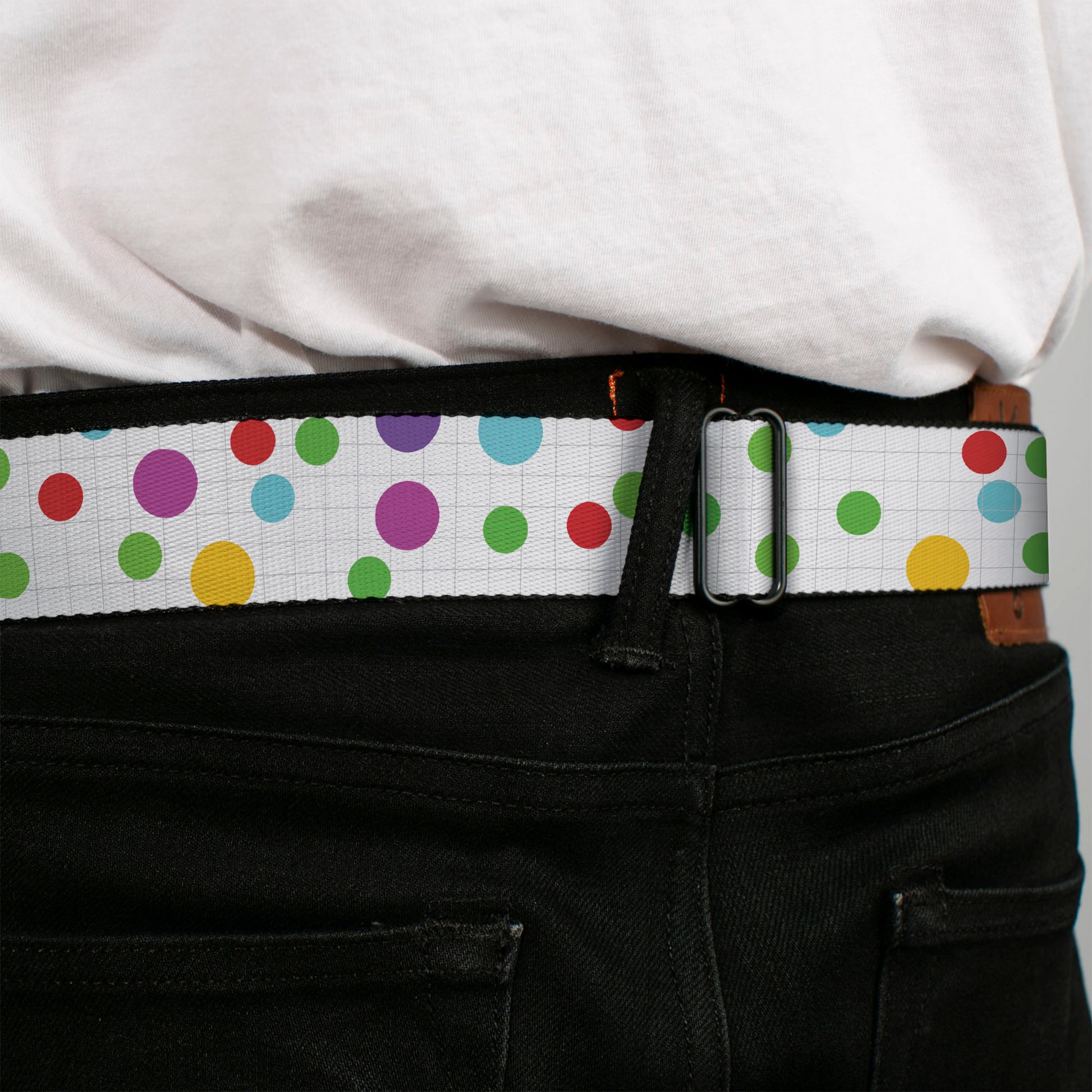 BD Wings Logo CLOSE-UP Full Color Black Silver Seatbelt Belt - Dots/Grid White/Gray/Multi Color Webbing Seatbelt Belts Buckle-Down