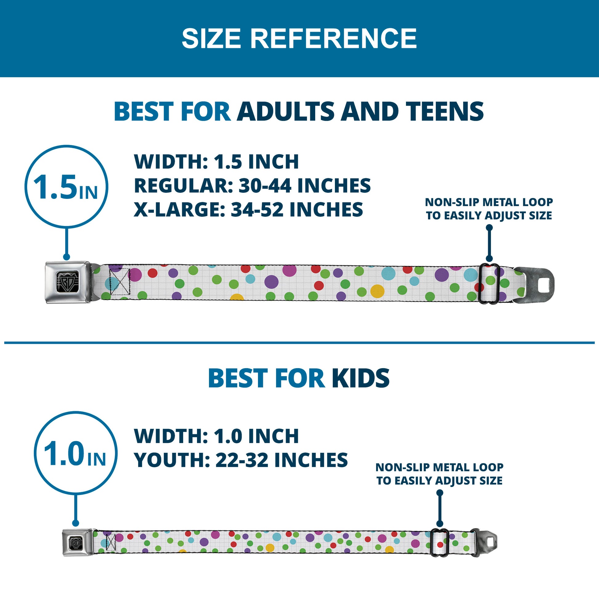 BD Wings Logo CLOSE-UP Full Color Black Silver Seatbelt Belt - Dots/Grid White/Gray/Multi Color Webbing Seatbelt Belts Buckle-Down