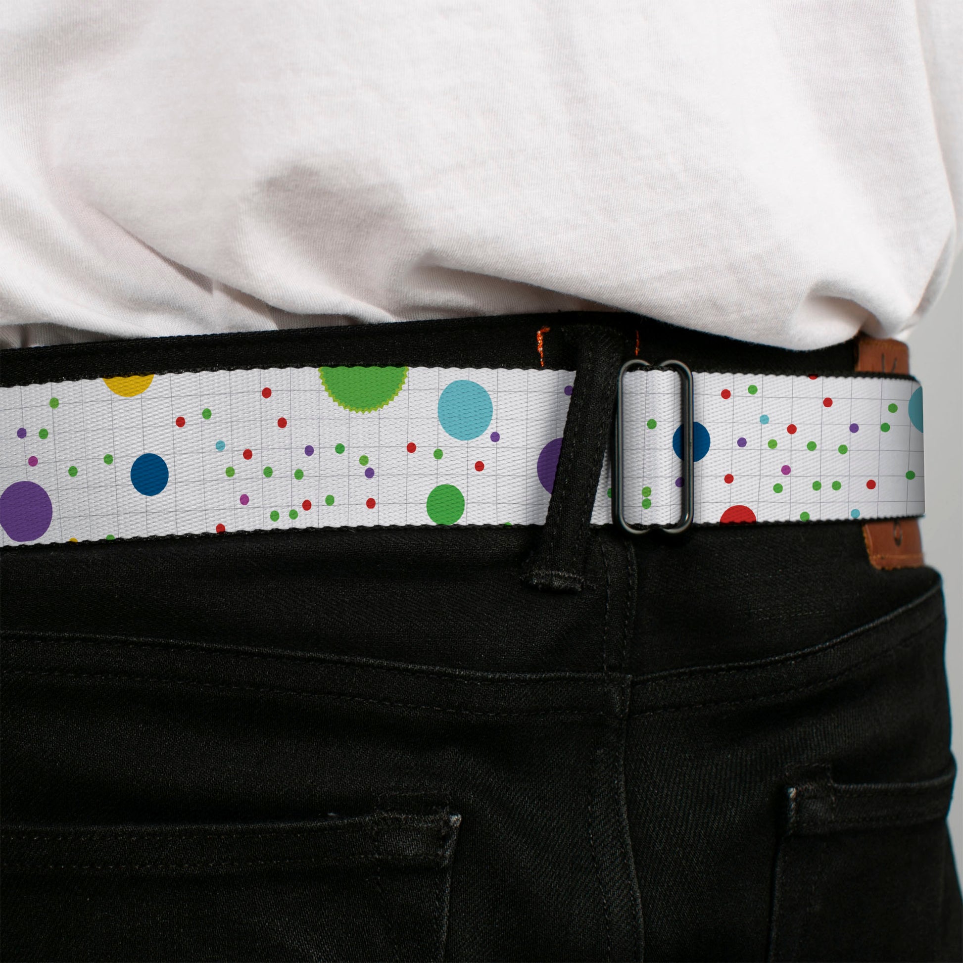 BD Wings Logo CLOSE-UP Full Color Black Silver Seatbelt Belt - Dots/Grid2 White/Gray/Multi Color Webbing Seatbelt Belts Buckle-Down