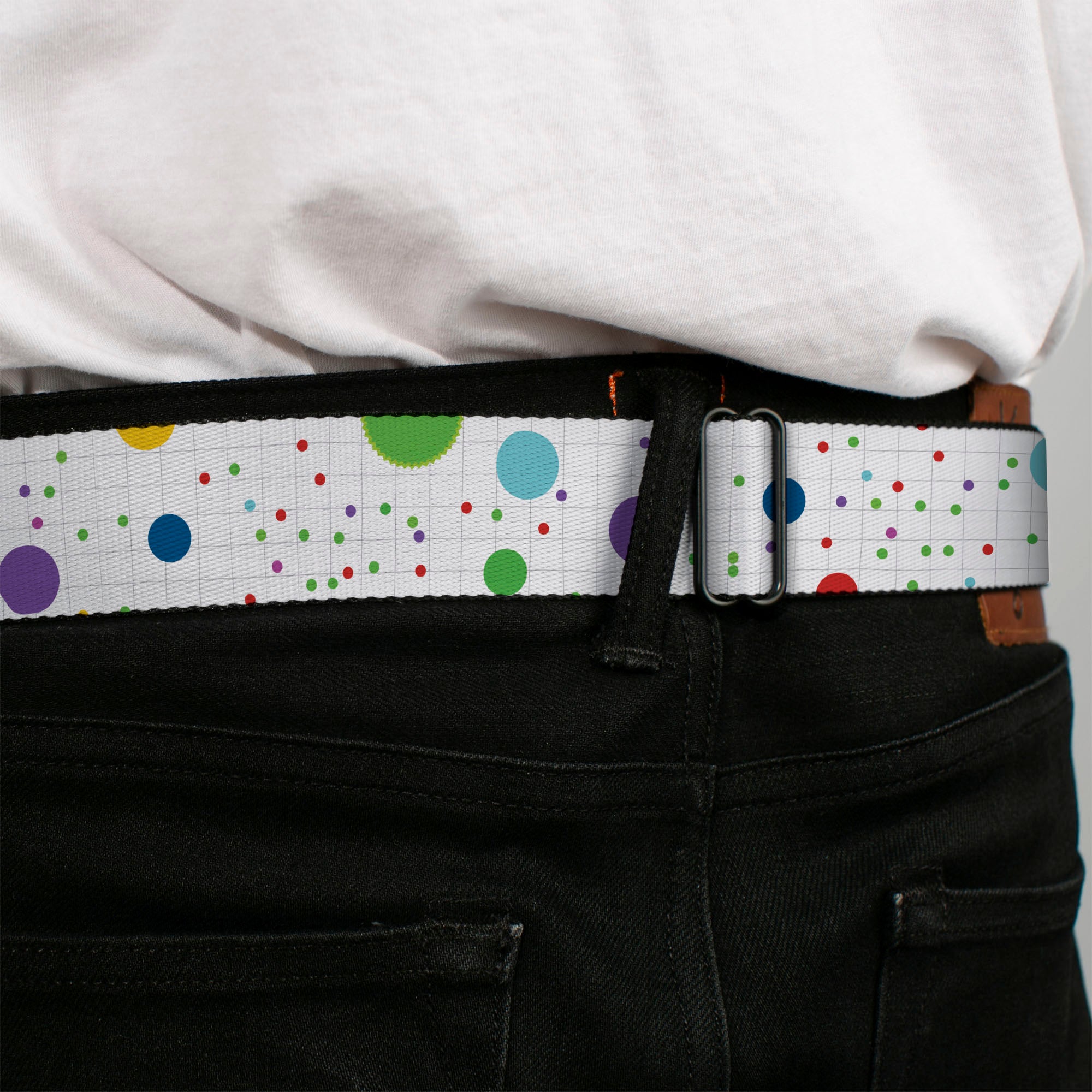 BD Wings Logo CLOSE-UP Full Color Black Silver Seatbelt Belt - Dots/Grid2 White/Gray/Multi Color Webbing Seatbelt Belts Buckle-Down