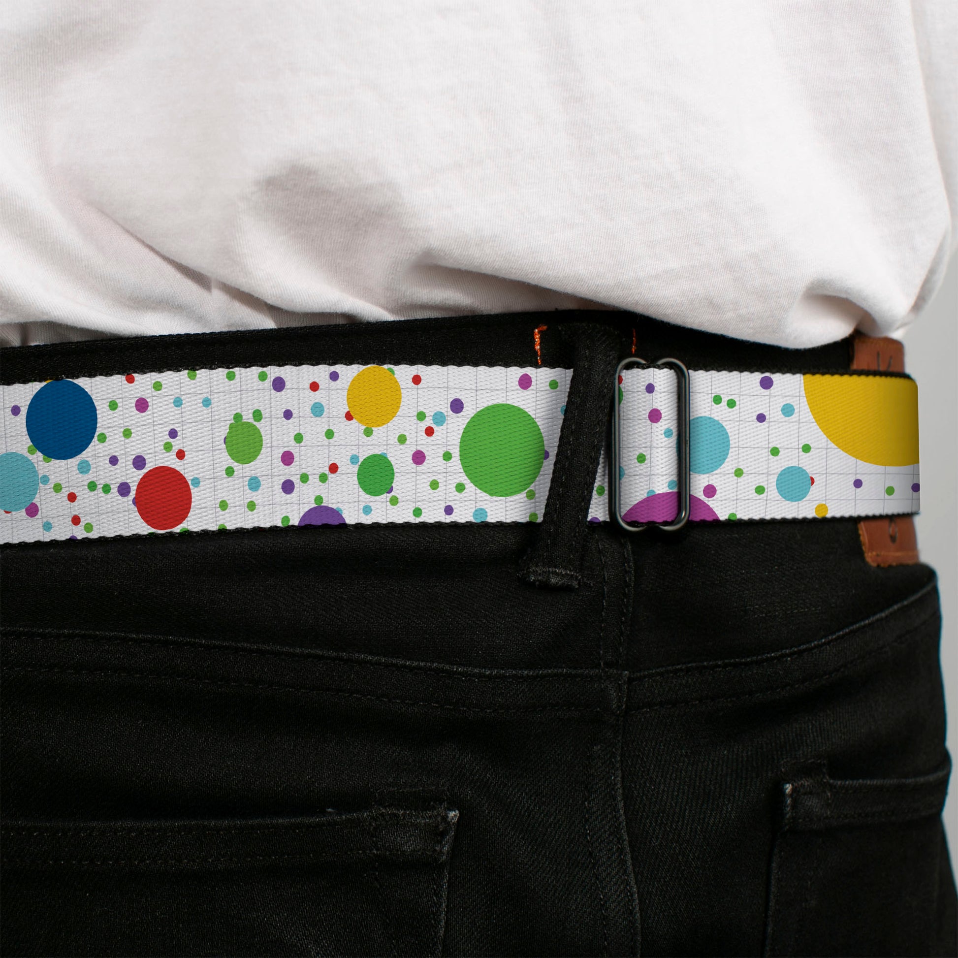 BD Wings Logo CLOSE-UP Full Color Black Silver Seatbelt Belt - Dots/Grid3 White/Gray/Multi Color Webbing Seatbelt Belts Buckle-Down