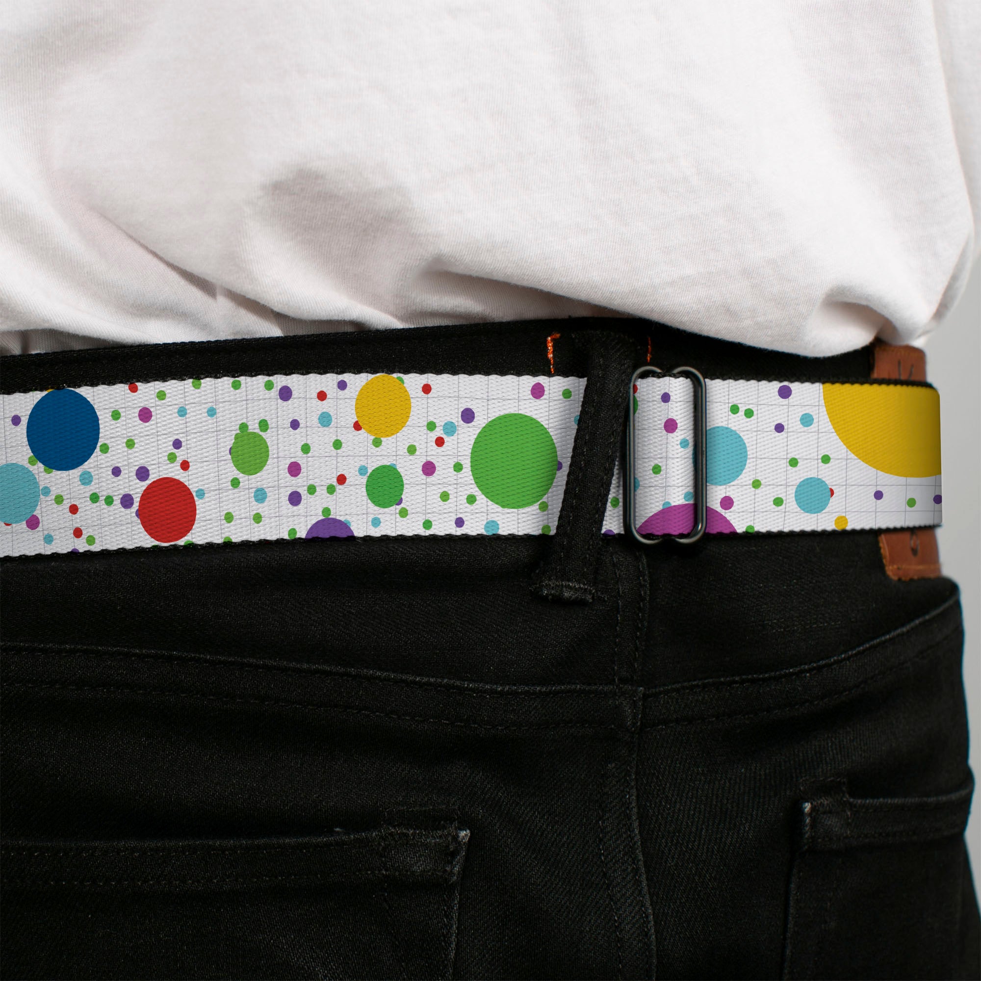 BD Wings Logo CLOSE-UP Full Color Black Silver Seatbelt Belt - Dots/Grid3 White/Gray/Multi Color Webbing Seatbelt Belts Buckle-Down