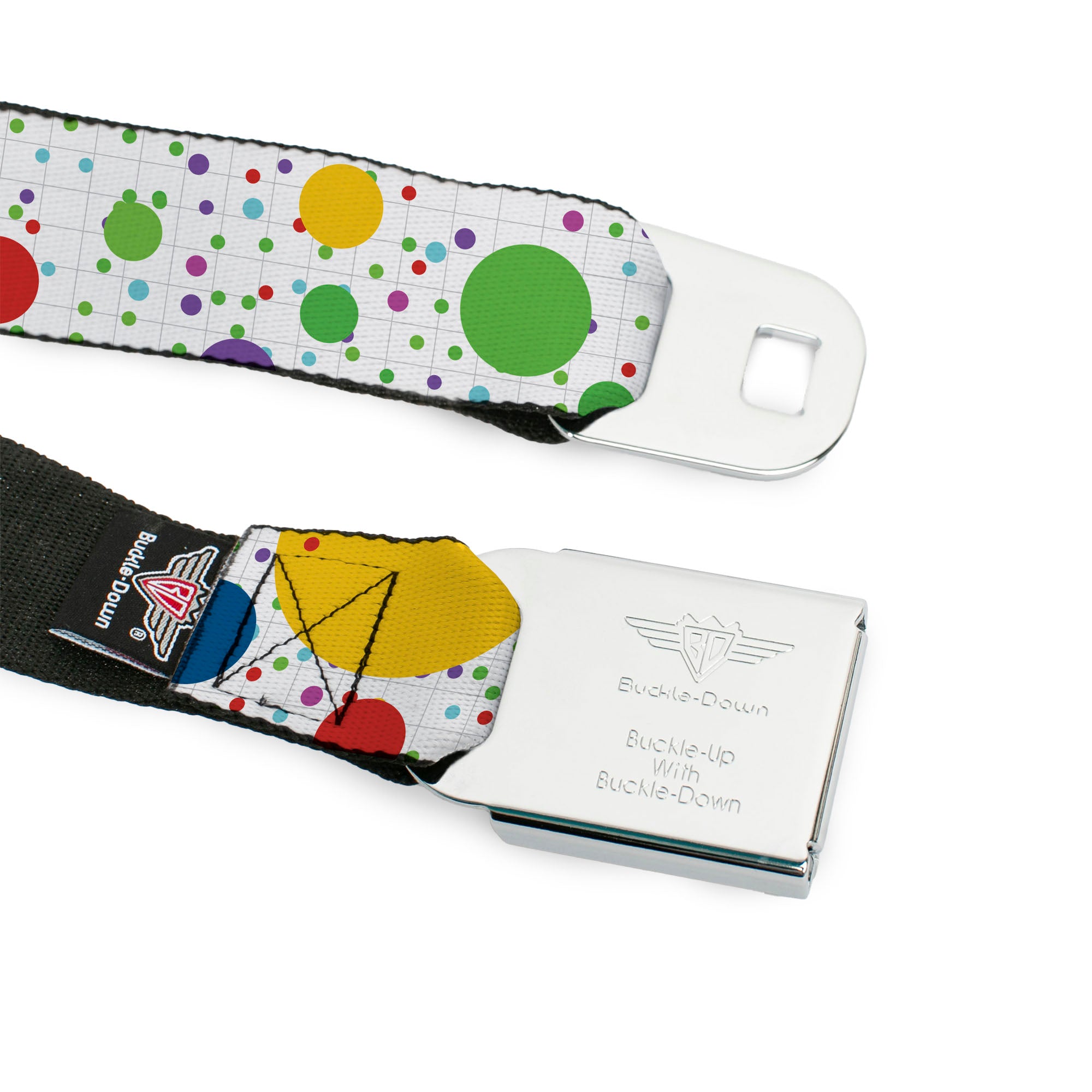 BD Wings Logo CLOSE-UP Full Color Black Silver Seatbelt Belt - Dots/Grid3 White/Gray/Multi Color Webbing Seatbelt Belts Buckle-Down