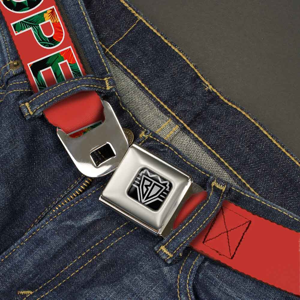 Seatbelt Belt - DOPE Red/Black/Tropical Flowers Seatbelt Belts Buckle-Down