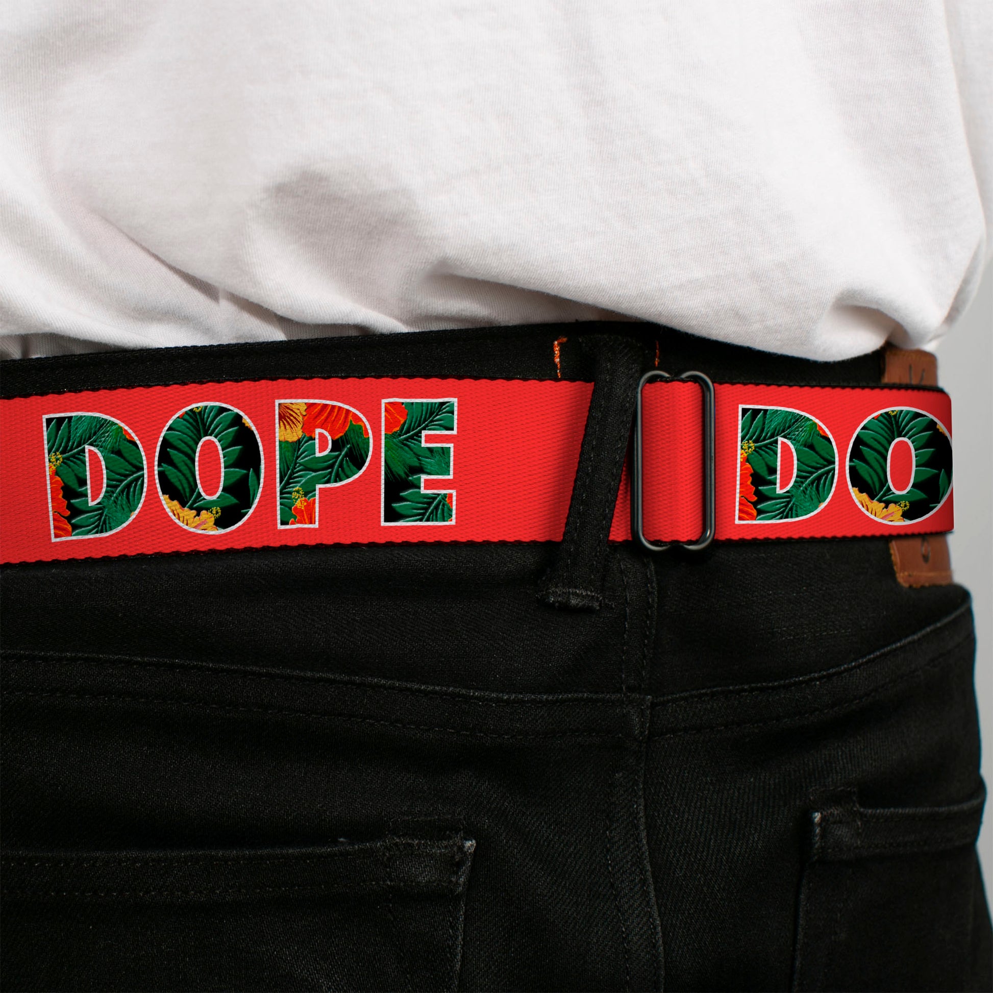 Seatbelt Belt - DOPE Red/Black/Tropical Flowers Seatbelt Belts Buckle-Down