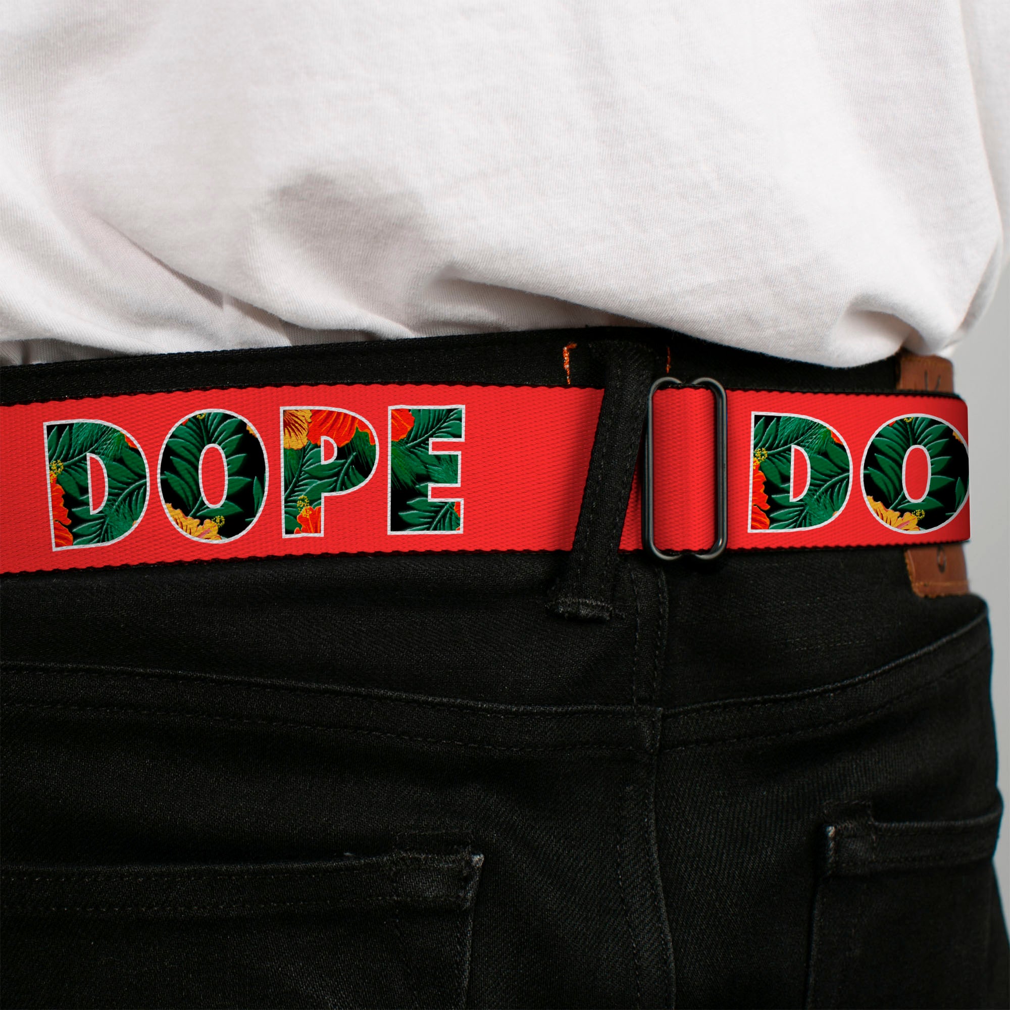 Seatbelt Belt - DOPE Red/Black/Tropical Flowers Seatbelt Belts Buckle-Down