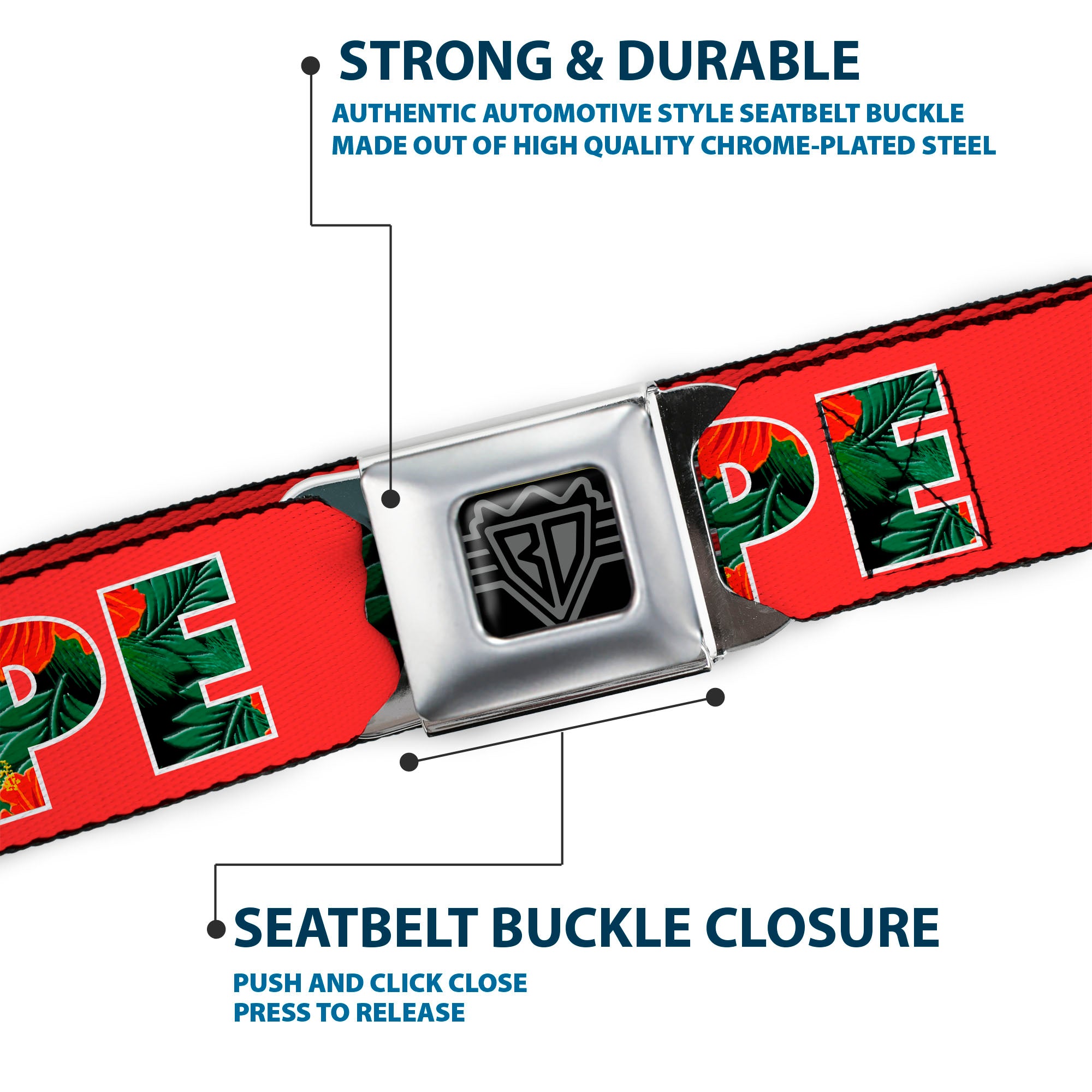 Seatbelt Belt - DOPE Red/Black/Tropical Flowers Seatbelt Belts Buckle-Down