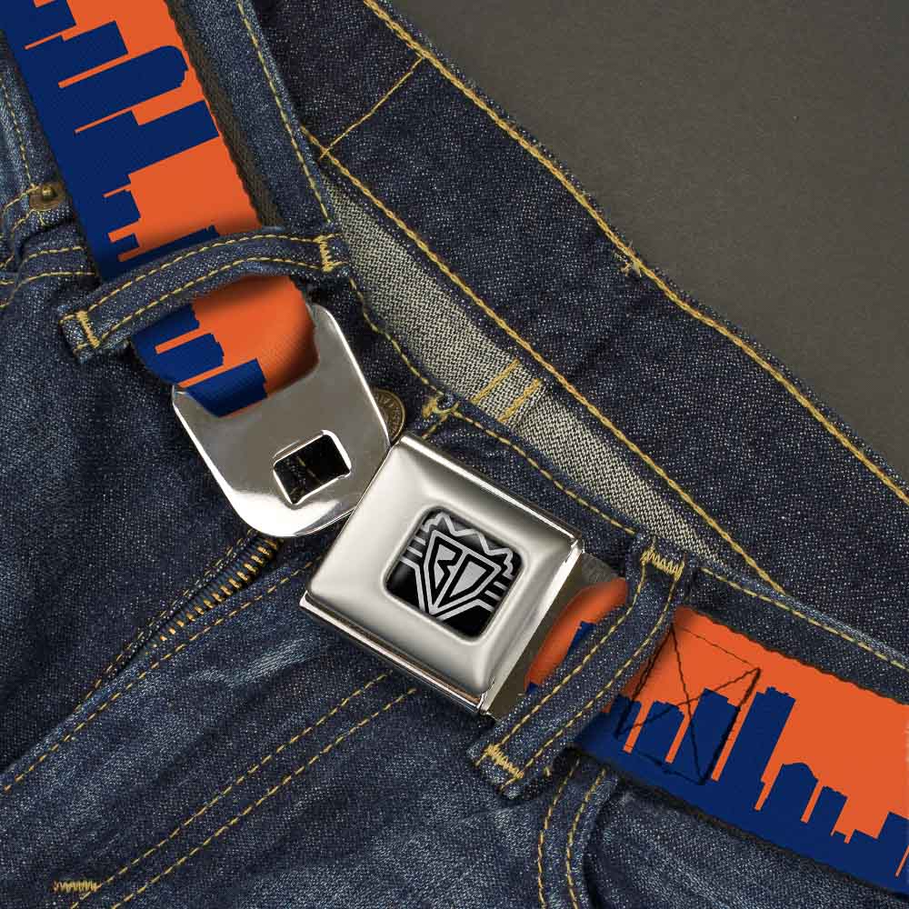 BD Wings Logo CLOSE-UP Full Color Black Silver Seatbelt Belt - Denver Solid Skyline Orange/Navy Webbing Seatbelt Belts Buckle-Down
