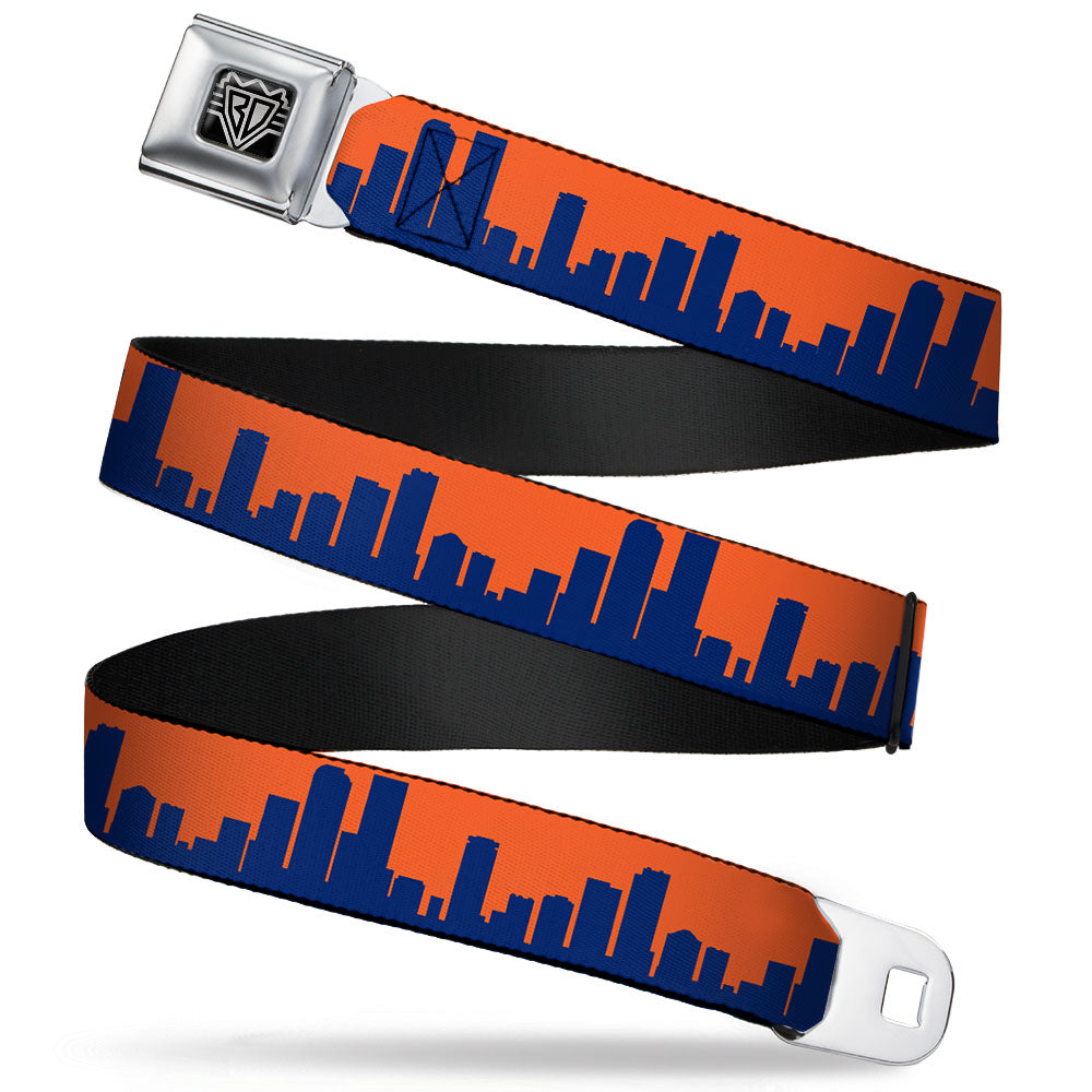 BD Wings Logo CLOSE-UP Full Color Black Silver Seatbelt Belt - Denver Solid Skyline Orange/Navy Webbing Seatbelt Belts Buckle-Down