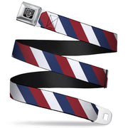 BD Wings Logo CLOSE-UP Full Color Black Silver Seatbelt Belt - Diagonal Stripe Red/White/Navy Webbing Seatbelt Belts Buckle-Down