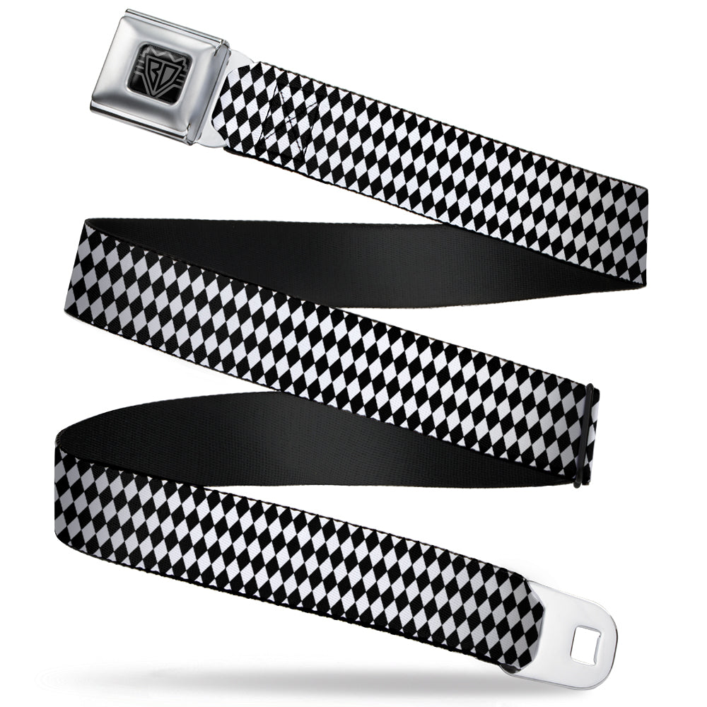 BD Wings Logo CLOSE-UP Full Color Black Silver Seatbelt Belt - Diamonds Stripe White/Black Webbing Seatbelt Belts Buckle-Down