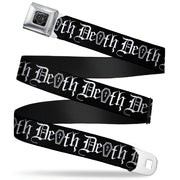 BD Wings Logo CLOSE-UP Full Color Black Silver Seatbelt Belt - DEATH w/Coffin Old English Black/White Webbing Seatbelt Belts Buckle-Down