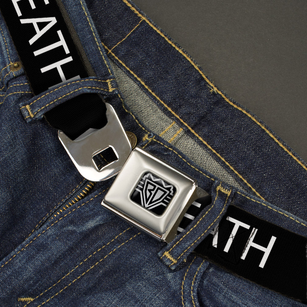 BD Wings Logo CLOSE-UP Full Color Black Silver Seatbelt Belt - DEATH/Coffin Black/White Webbing Seatbelt Belts Buckle-Down