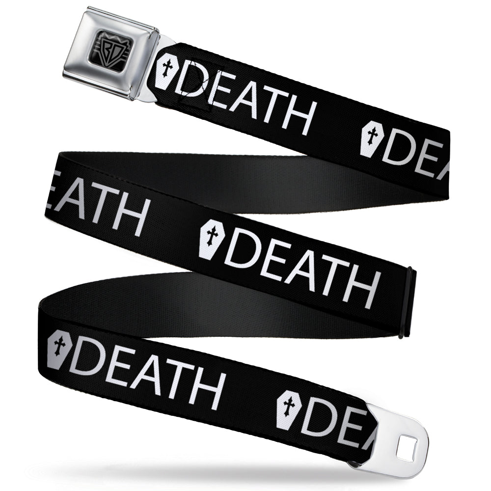 BD Wings Logo CLOSE-UP Full Color Black Silver Seatbelt Belt - DEATH/Coffin Black/White Webbing Seatbelt Belts Buckle-Down