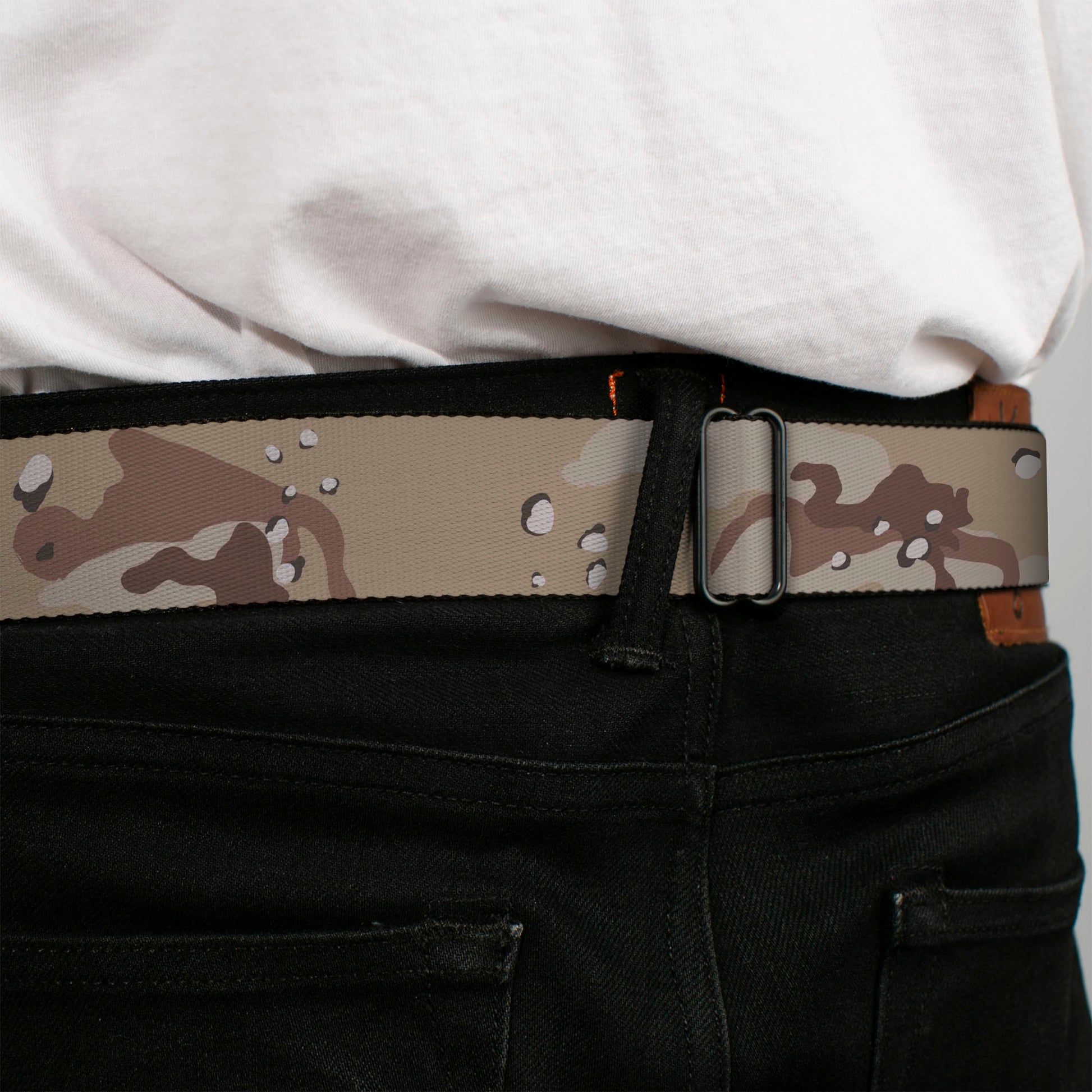 BD Wings Logo CLOSE-UP Full Color Black Silver Seatbelt Belt - Desert Camo Tans/Browns Webbing Seatbelt Belts Buckle-Down