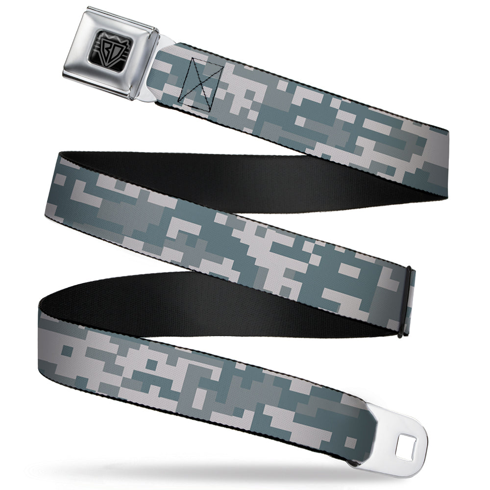 BD Wings Logo CLOSE-UP Full Color Black Silver Seatbelt Belt - Digital Camo2 Grays Webbing Seatbelt Belts Buckle-Down