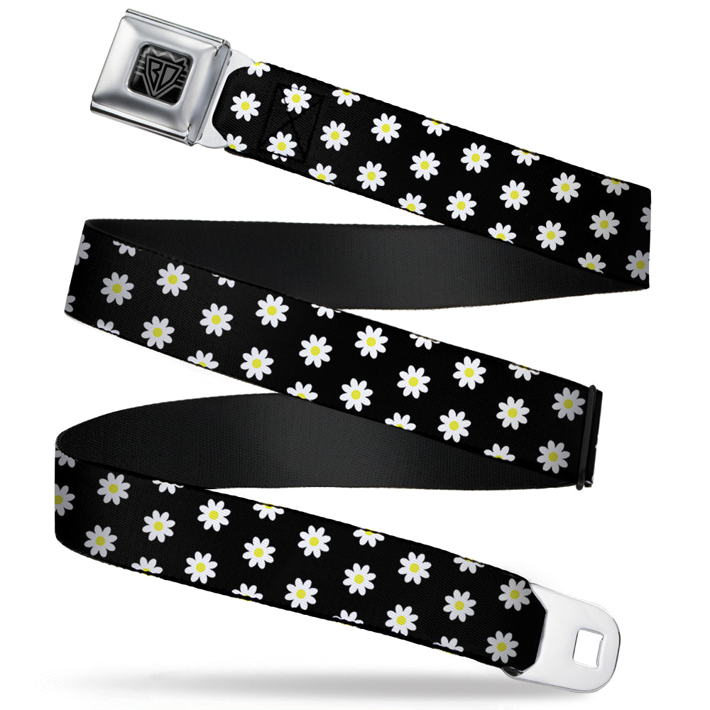 BD Wings Logo CLOSE-UP Full Color Black Silver Seatbelt Belt - Daisies Scattered Black/White/Yellow Webbing Seatbelt Belts Buckle-Down