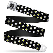 BD Wings Logo CLOSE-UP Full Color Black Silver Seatbelt Belt - Daisies Scattered Black/White/Yellow Webbing Seatbelt Belts Buckle-Down