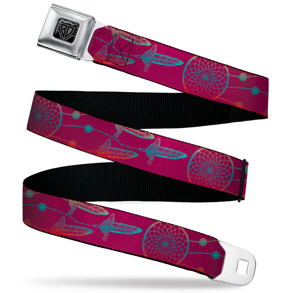 BD Wings Logo CLOSE-UP Black/Silver Seatbelt Belt - Dream Catcher Burgundy/Multi Color Fade Webbing Seatbelt Belts Buckle-Down