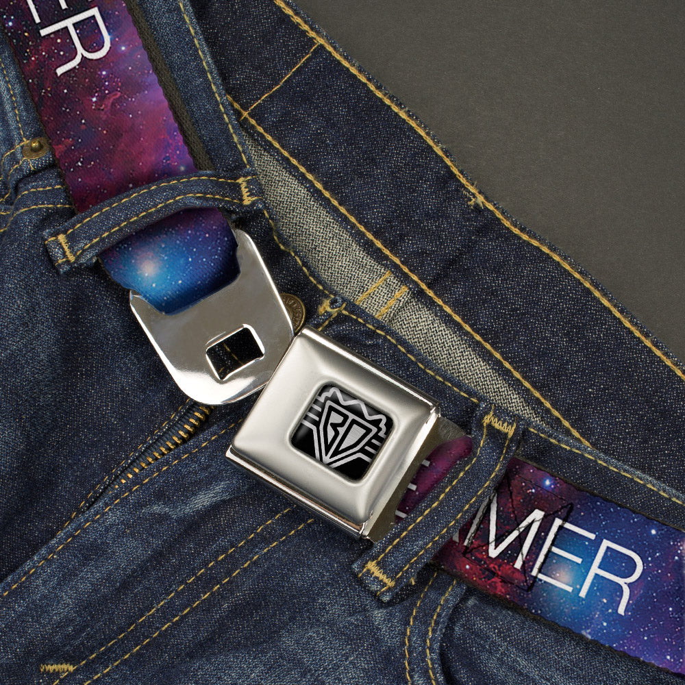 BD Wings Logo CLOSE-UP Full Color Black Silver Seatbelt Belt - DREAMER Galaxy/White Webbing Seatbelt Belts Buckle-Down