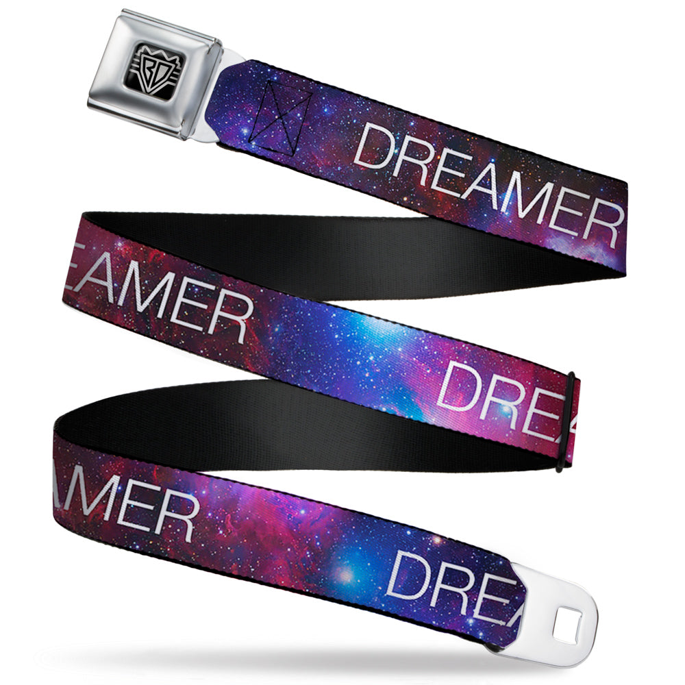 BD Wings Logo CLOSE-UP Full Color Black Silver Seatbelt Belt - DREAMER Galaxy/White Webbing Seatbelt Belts Buckle-Down
