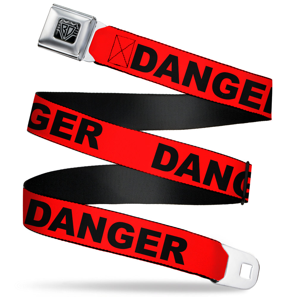BD Wings Logo CLOSE-UP Black/Silver Seatbelt Belt - DANGER Text Red/Black Webbing Seatbelt Belts Buckle-Down