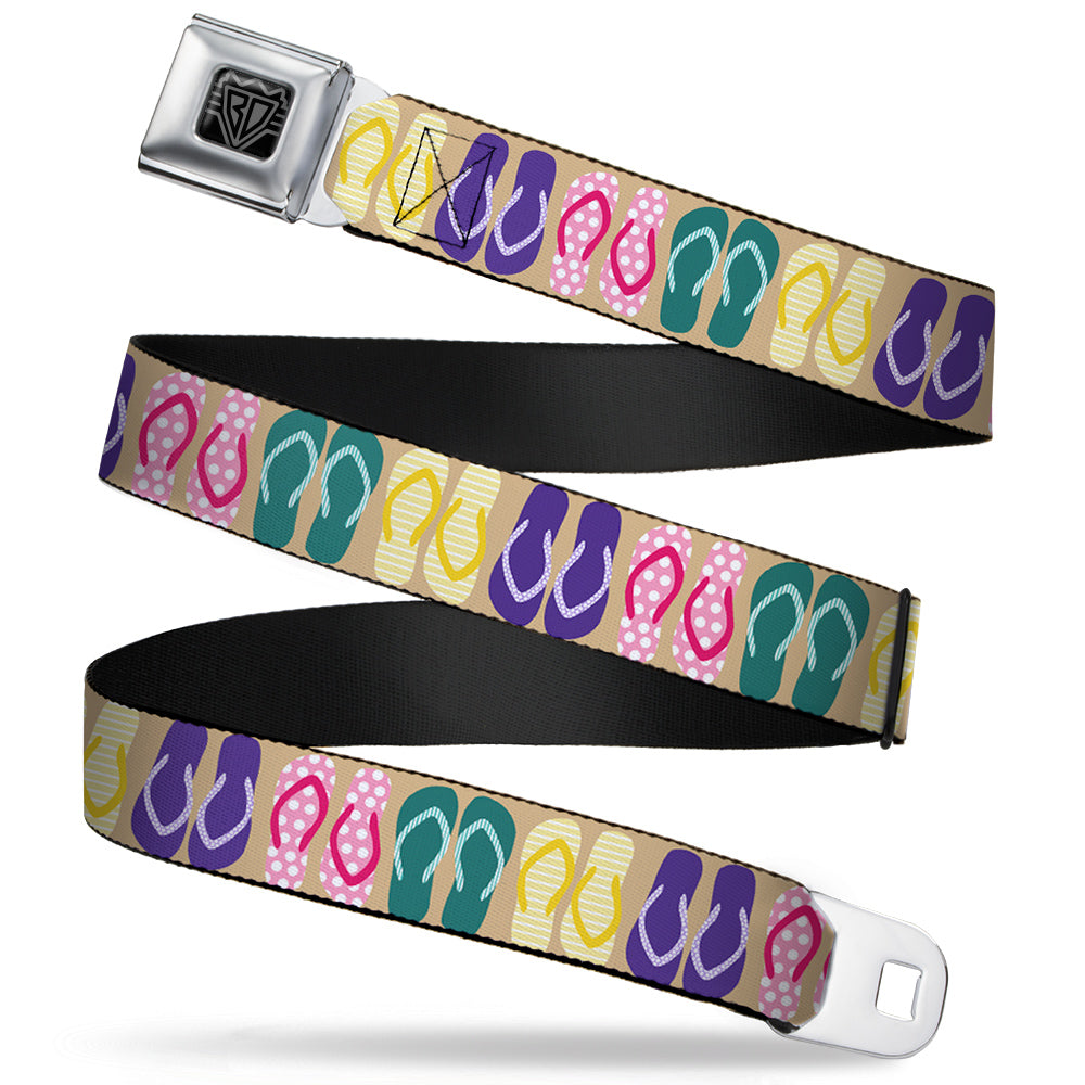 BD Wings Logo CLOSE-UP Full Color Black Silver Seatbelt Belt - Flip Flops5 CLOSE-UP Sand/Multi Color Webbing Seatbelt Belts Buckle-Down