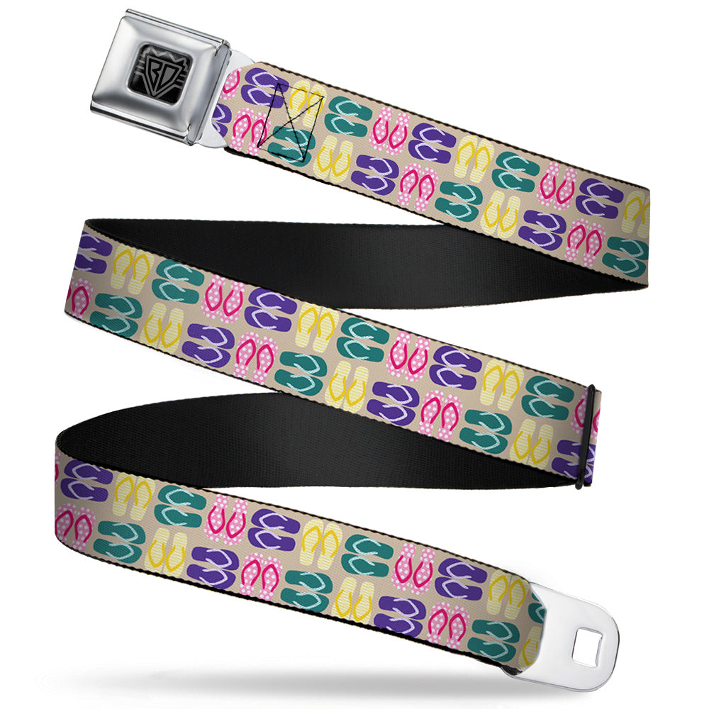 BD Wings Logo CLOSE-UP Full Color Black Silver Seatbelt Belt - Flip Flops6 Sand/Multi Color Webbing Seatbelt Belts Buckle-Down