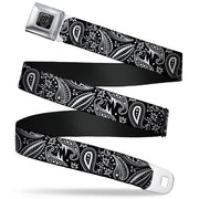 BD Wings Logo CLOSE-UP Full Color Black Silver Seatbelt Belt - Floral Paisley3 Black/White Webbing Seatbelt Belts Buckle-Down