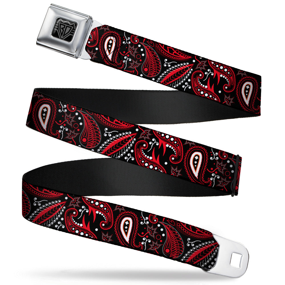 BD Wings Logo CLOSE-UP Full Color Black Silver Seatbelt Belt - Floral Paisley3 Black/Red/Gray/White Webbing Seatbelt Belts Buckle-Down