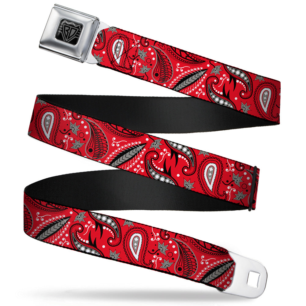 BD Wings Logo CLOSE-UP Full Color Black Silver Seatbelt Belt - Floral Paisley3 Red/Black/Gray/White Webbing Seatbelt Belts Buckle-Down
