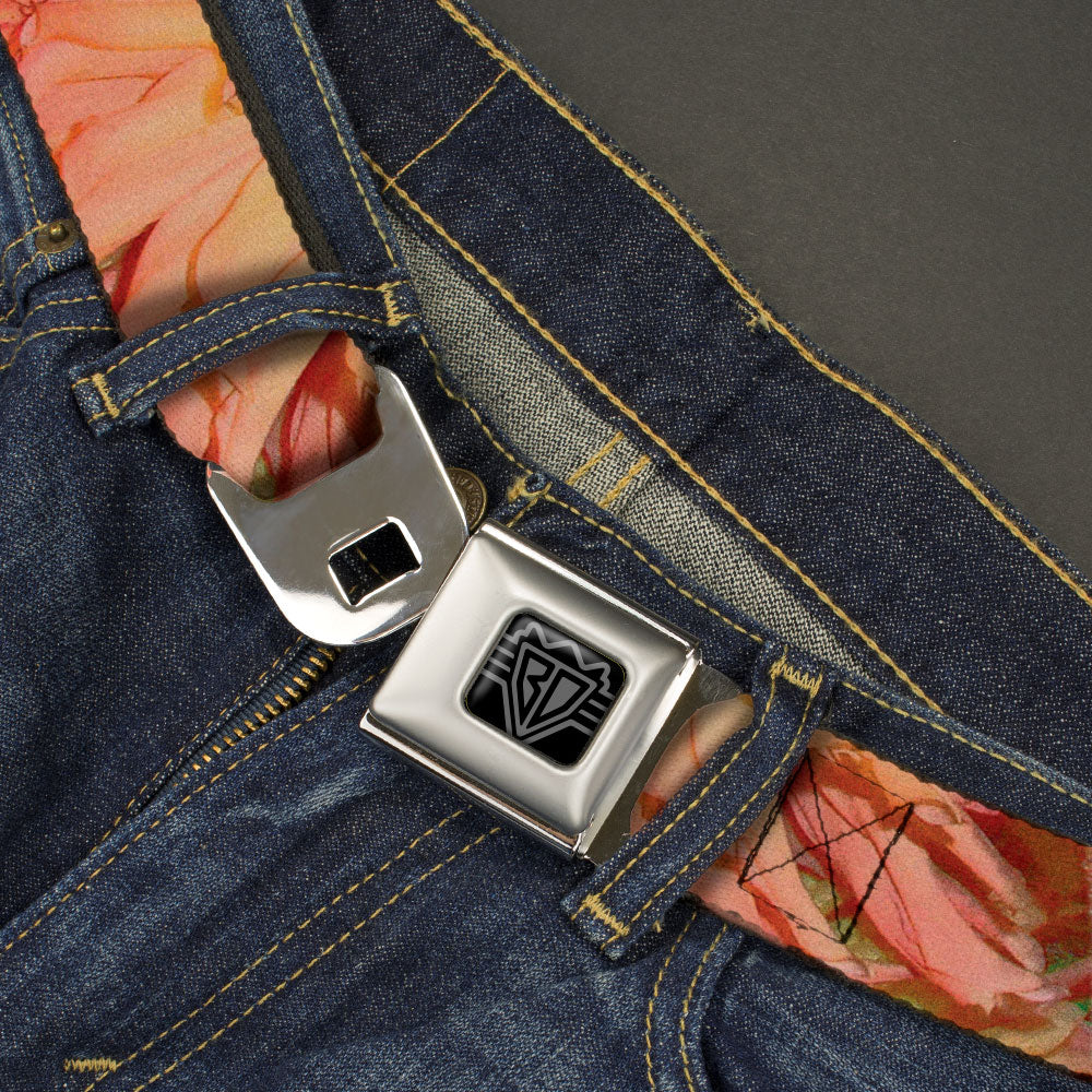 BD Wings Logo CLOSE-UP Black/Silver Seatbelt Belt - Floral Collage3 Black/Multi Color Webbing Seatbelt Belts Buckle-Down