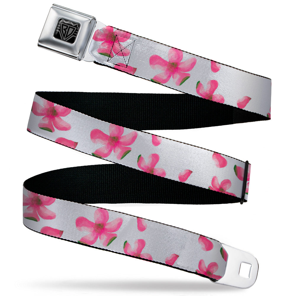 BD Wings Logo CLOSE-UP Black/Silver Seatbelt Belt - Flowers/Petals Scattered White/Pinks Webbing Seatbelt Belts Buckle-Down